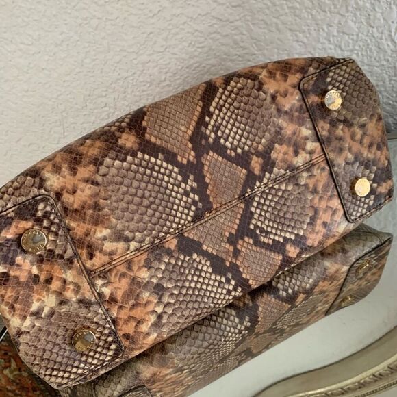 Michael Kors Riley Large Satchel Python Embossed Leather Handbag Brown, Tan - Picture 11 of 12